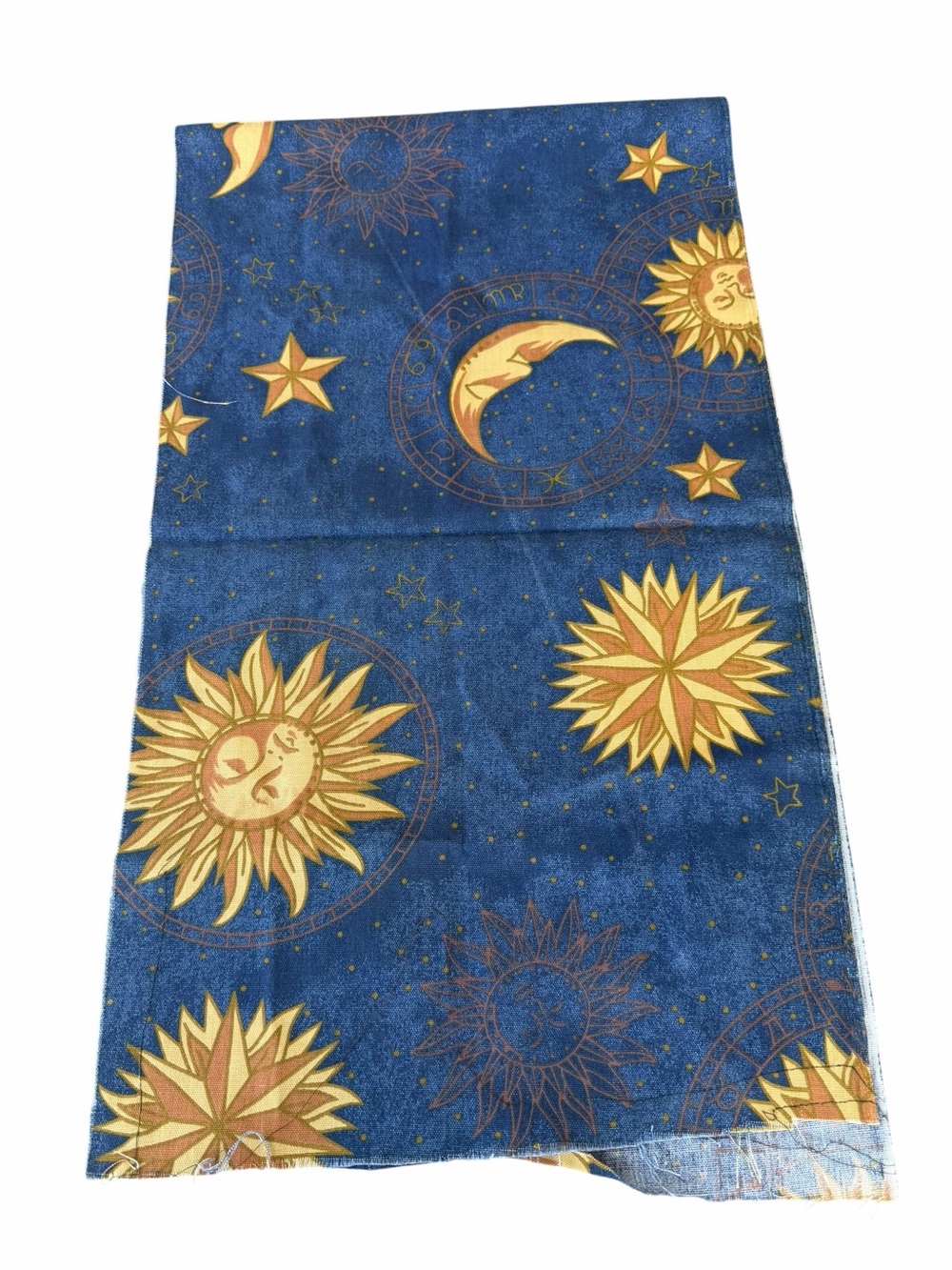 VTG Celestial Scrap Fabric Piece Whimsigoth Sun Moon Stars Crafts Sewing 15x25